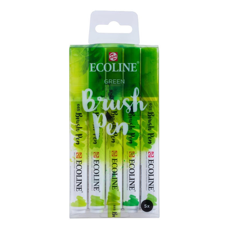 Ecoline Brush Pen Set of 5 Liquid Watercolor Pens â€“ Green Shades | Blendable Brush Markers for Hand Lettering, Drawing, & Crafts - Image 1